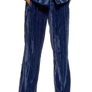 TOPSHOP Crinkle Velvet Trousers in Navy